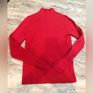 LOFT Red Ribbed Mock Neck Sweater | Long Sleeve Stretch Knit | Size L